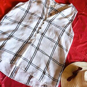 SIRIANO 100 % LINEN WHITE & BLACK LONG SLEEVELESS TOP, L